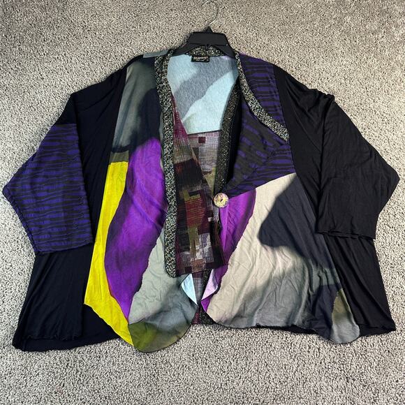 VTG Lee Andersen Jacket Womens 3X Artsy Mixed Media Single Button Lagenlook - Picture 2 of 12